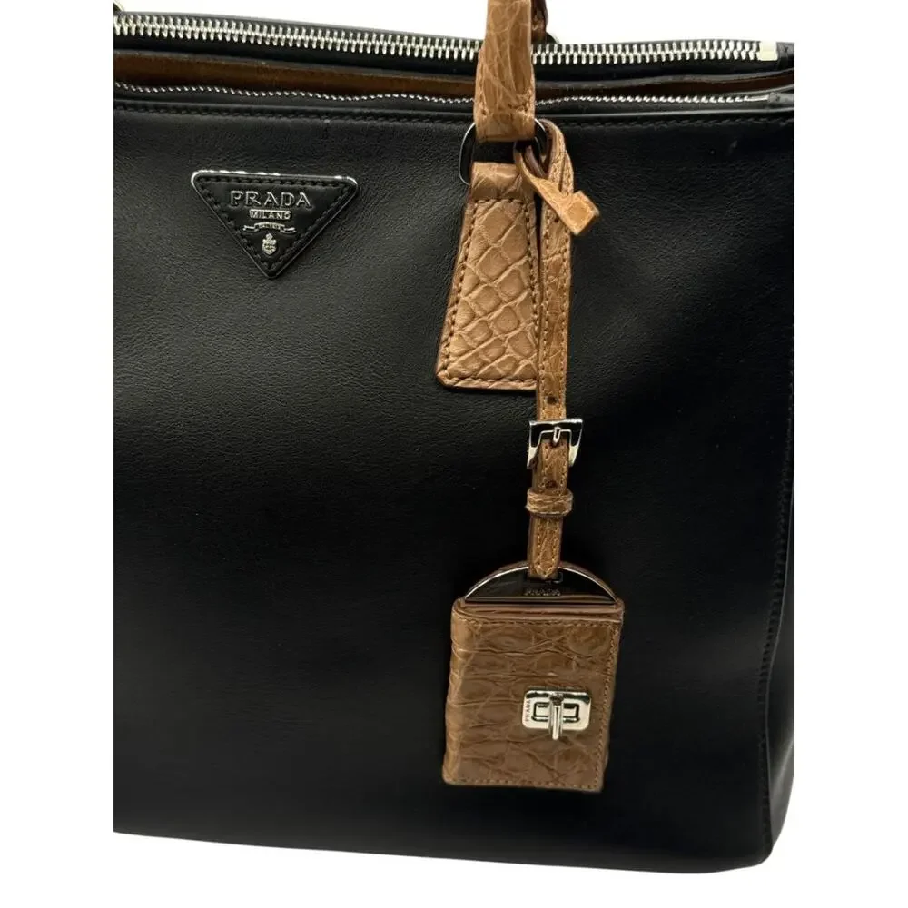 Prada Galleria Double Zip Tote in Nero & Sughero